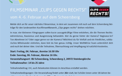 Filmseminar „Clips gegen Rechts“ vom 4. bis 6. Februar auf dem Scheersberg